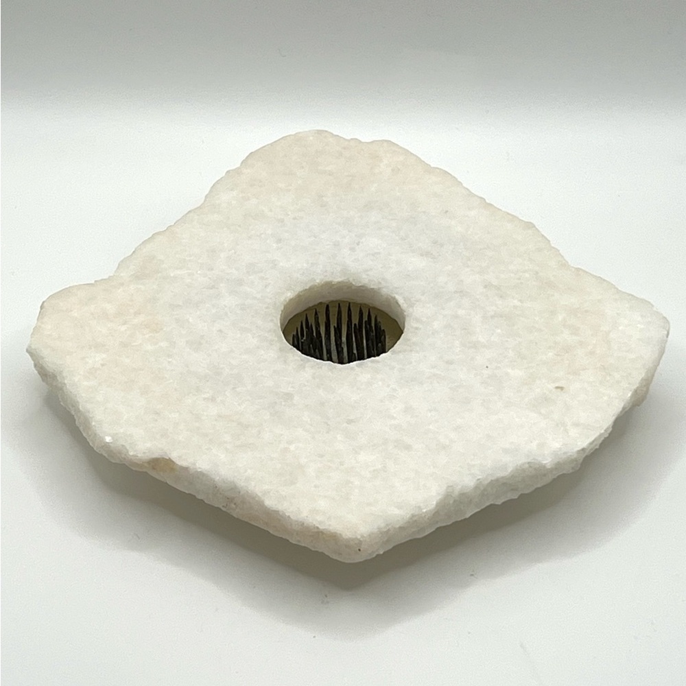 VTG Duraco Products 1992 White Marble Irregular Shape Ikebana Flower Frog Vase